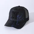 Modische Baseballkappe mit N-Patch-Stickerei und atmungsaktivem Mesh-Rücken in Blau-Schwarz - Verstellbar / N-Buchstaben-Patch-Stil / Schwarz Blau