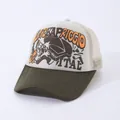 Cappellino trucker retrò con visiera verde oliva e stampa piano vintage frontale - Regolabile / Corona Beige Tesa Verde