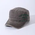 Close-up of vintage washed cotton army cap with dark green Youth 1995 embroidery - Adjustable / Coffee