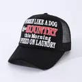 Classic black trucker hat with white and red KOUNTRY embroidery and breathable mesh back - Black