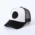 Black and white mesh trucker hat featuring circular ENJOY LIFE patch on white crown - Adjustable / White + Black