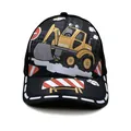 Kids black baseball cap with excavator cartoon print and wide flat brim for sun protection - Adjustable / Black