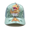 Détail de la casquette dinosaure pour enfant avec imprimé œuf de dessin animé sur coton - Réglable / Cyan