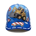 Blue kids baseball cap featuring cartoon excavator print and wide brim for sun protection - Adjustable / Blue