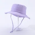Detail of light purple kids sun hat featuring an adjustable chin strap and secure toggle - Head Circumference 52cm (2-6 Years) / Purple