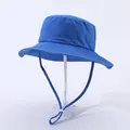 Close-up of royal blue kids sun hat with adjustable windproof drawstring and white toggle - Head Circumference 52cm (2-6 Years) / Blue