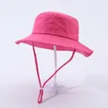 Detail of rose red sun bucket hat for kids with adjustable chin strap and wide brim - Head Circumference 52cm (2-6 Years) / Rose Red