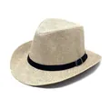 Cappello Fedora in paglia bianco crema con cintura in pelle nera e fibbia argentata per l'estate - 58cm / Bianco Sporco