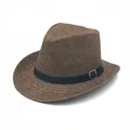 Cappello classico di paglia intrecciata per uomo e donna con fascia in ecopelle nera - 58cm / caffè