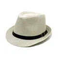 Chapeau de paille crème classique avec boucle noire pour la protection solaire d'été - 58cm / Blanc Lait