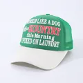 Green and white trucker hat with retro lettering and breathable mesh back - Green+Beige