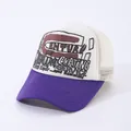 Cappello trucker vintage viola e bianco con scritte 3D e rete posteriore traspirante - Regolabile / Parte Superiore Beige Tesa Viola