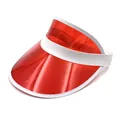 Detailansicht eines roten PVC-Sonnenschirms mit weißer Naht und elastischem Band - Verstellbar / Rot