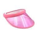 Detailed view of pink transparent PVC sun visor with sweat-wicking fabric headband - Adjustable / Pink