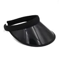 Detail of black PVC sun visor with breathable fabric headband and stitching texture - Adjustable / Black