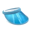 Detail view of the blue transparent PVC visor with fabric trim and soft inner sweatband - Adjustable / Sky Blue