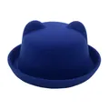 Close-up of royal blue felt hat featuring 3D cat ears and stylish rolled brim detail - Kids 53-54CM / Blue