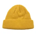 Unisex yellow ribbed knit beanie with wide cuff, minimalist warm winter watch cap - Yellow / One Size