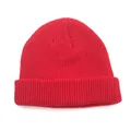 Classic red ribbed knit beanie hat with wide cuff for winter warmth on white background - Red / One Size