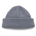 Neutral grey ribbed knit beanie hat with classic rolled edge cuff on white background - Gray / One Size