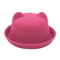Pink felt wool bowler hat with cute cat ears and rolled brim for girls and kids - Rose Red