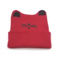 Berretto invernale in maglia rossa per bambini con orecchie di gatto e ricamo a baffi - Taglia unica / Rosso