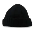 Classic black ribbed knit beanie hat with a wide folded cuff on a white background - Black / One Size