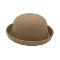 Detailed view of the texture on khaki wool felt round top bowler hat with curled brim - Kids / Khaki