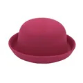 Elegant rose red wool felt bowler hat with rounded crown and curled brim for kids - Rose Red