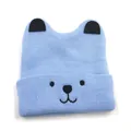 Light blue knit baby hat with bear embroidery and cute cartoon ears for winter warmth - One Size / Light Blue