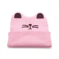Berretto in maglia rosa con orecchie di gatto e ricamo per bambini in autunno - Taglia unica / Rosa
