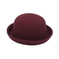 Classic burgundy wool felt bowler hat for women featuring a retro upturned brim design - Kids / Burgundy