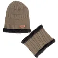 Conjunto de gorro de punto y calentador de cuello de invierno con forro polar grueso - Conjunto de Gorro y Bufanda / Caqui