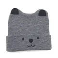 Grey infant knit beanie with 3D ears and cartoon bear embroidery for autumn and winter - One Size / Gray