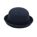 Classic dark blue wool felt bowler hat for kids with upturned brim and round crown - Navy Blue