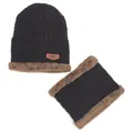 Conjunto de invierno con gorro de punto negro y bufanda de cuello con forro de felpa - Conjunto de Gorro y Bufanda / Café