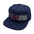 Dark blue flat brim snapback cap with 3D NEW embroidery and gray textured patch - Adjustable / Navy Blue