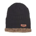 Gorro de punto de invierno café oscuro con forro polar grueso y parche de cuero - Solo Sombrero / Café