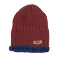 Gorro de punto de invierno burdeos para adultos con forro polar y parche de cuero - Solo Sombrero / Burdeos
