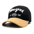 Classic cotton New York baseball cap with embroidery in black and khaki contrast colors - Adjustable / Black