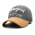 Detail of vintage New York 1962 embroidery on a two-tone cotton and suede baseball cap - Adjustable / Gray