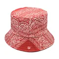Sombrero de pescador reversible rojo con estampado paisley vintage para protección solar - 56-58cm / Negro