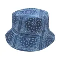 Chapeau bob bleu avec motif Paisley pour femmes, chapeau de soleil pliable d'été en coton - 56-58cm / Bleu