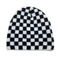 Klassische Strickmütze mit schwarz-weißem Schachbrettmuster für Winterwärme und Stil - Schwarz-weiß kariert