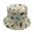 Retro ice cream print bucket hat in beige cotton for outdoor sun protection - 56-58cm / Beige Ice Cream