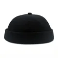 Gorro docker clásico de algodón negro estilo retro japonés para hombres y mujeres - Ajustable / Negro