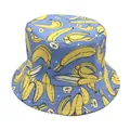 Blue reversible bucket hat with vintage banana cake print and white polka dots pattern - 56-58cm / Light Blue Banana