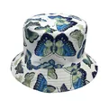White bucket hat with colorful butterfly print and multi-row stitching on brim - 56-58cm / White
