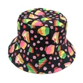Retro black bucket hat featuring vintage banana cake and cherry blossom prints for outdoors - 56-58cm / Black Cake