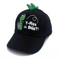 Kids black cotton baseball cap with green cartoon dinosaur embroidery and 3D horns - One Size / Black